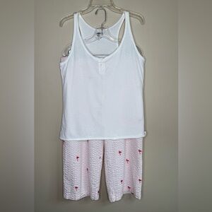 Gap Body Sleepwear Set White Henley Style Tank Top Flamingo Print Capris Size XL